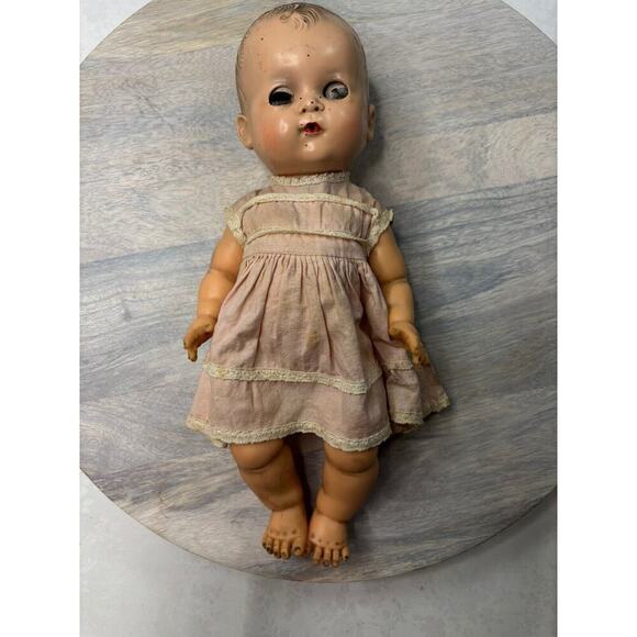 VINTAGE DOLL BABY SLEEP EYES OPEN MOUTH See Pics